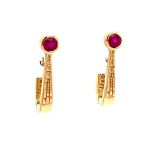 Custom Jewelry, 18k yellow gold ruby swoop hoops, llyn strong, Greenville, South Carolina